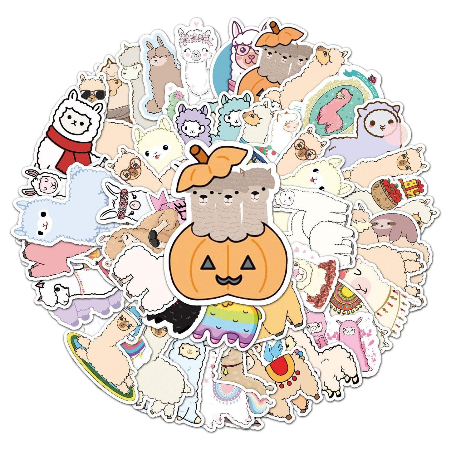 50Pcs Cartoon Alpaca Stickers