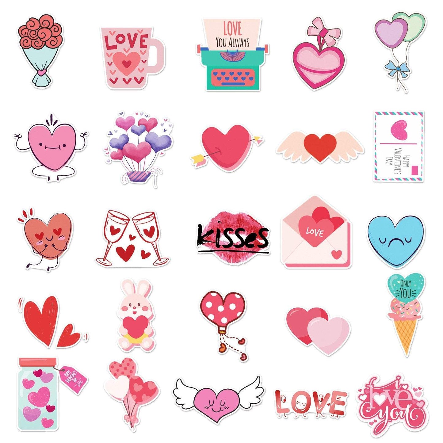 50pcs Valentine's Day Heart Stickers