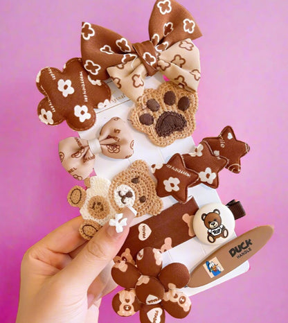 10pcs/set Cartoon Bear Hairpin Coffee Color Hair Accessories