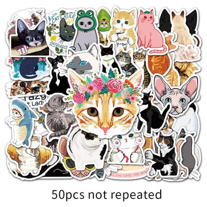 50pcs/bag Cartoon Cat Graffiti Waterproof Stickers