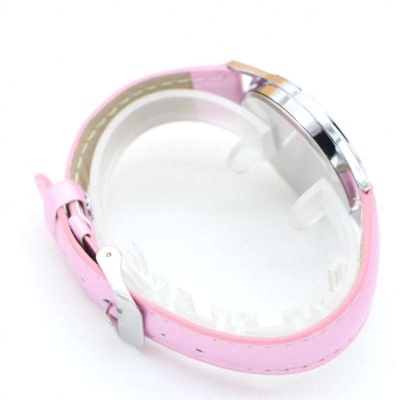 Analog Girl's Watch With Leather Strap And Unicorn Dial