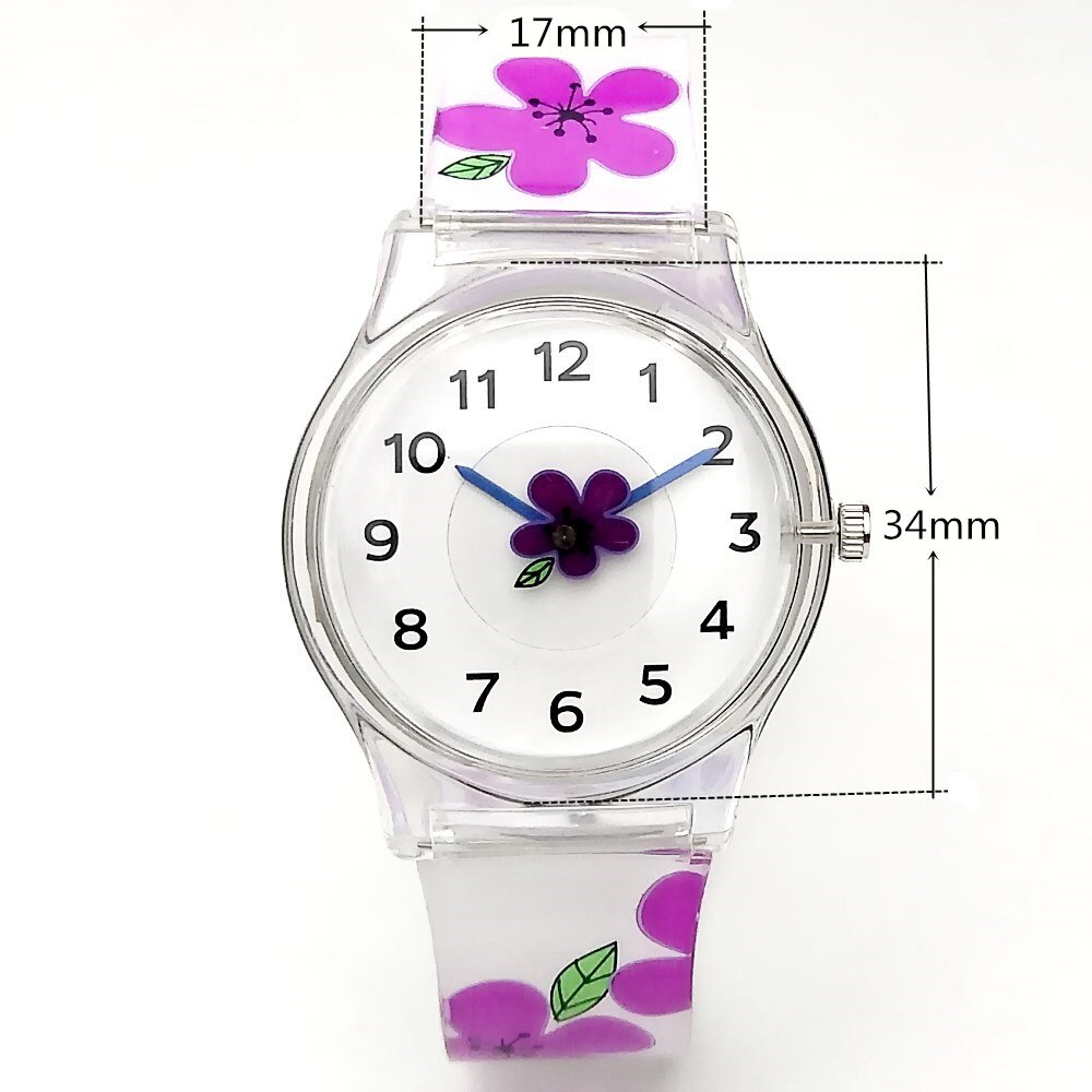 Analog Girl's Watch with Purple Hibiscus