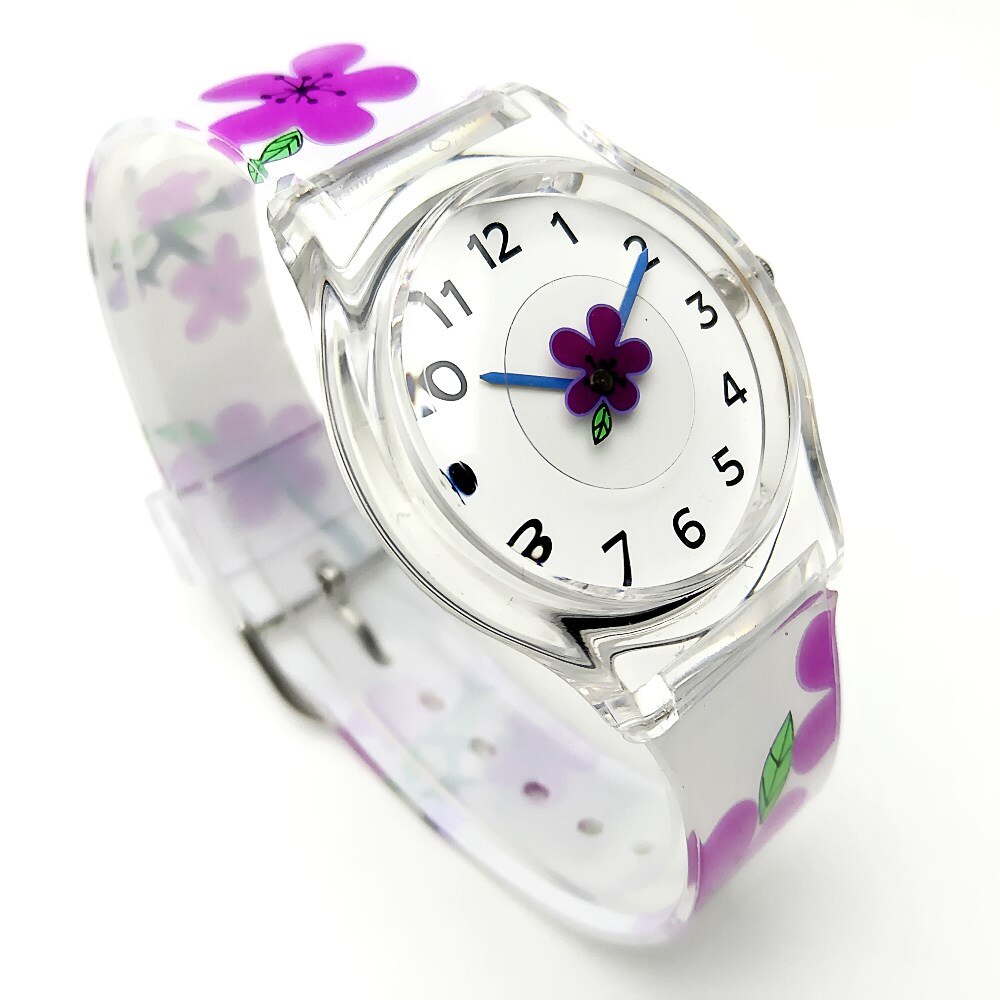 Analog Girl's Watch with Purple Hibiscus