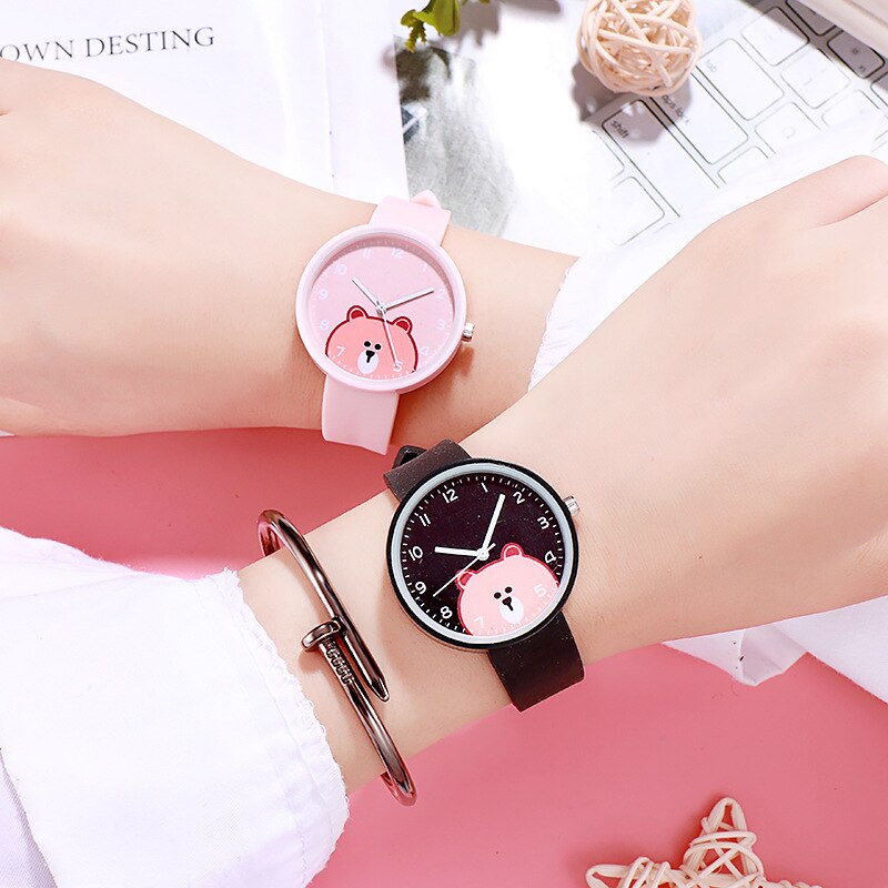 Analog Girl's Watch With Shy Bear Dial