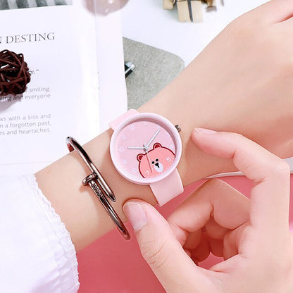 Analog Girl's Watch With Shy Bear Dial