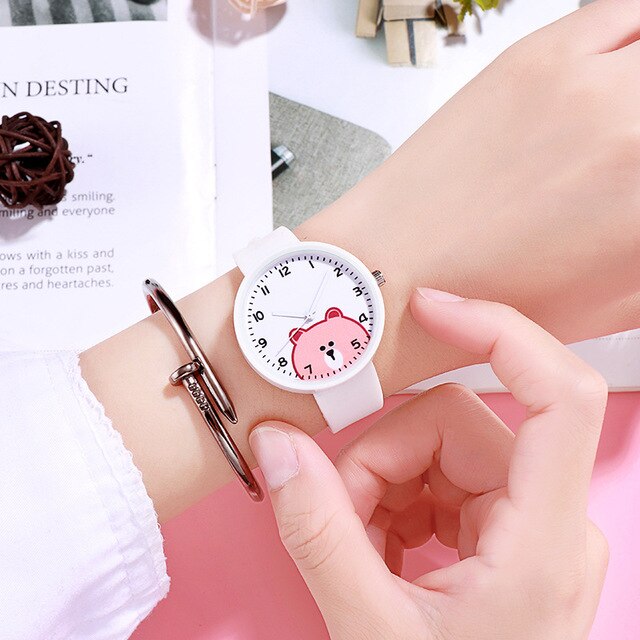 Analog Girl's Watch With Shy Bear Dial