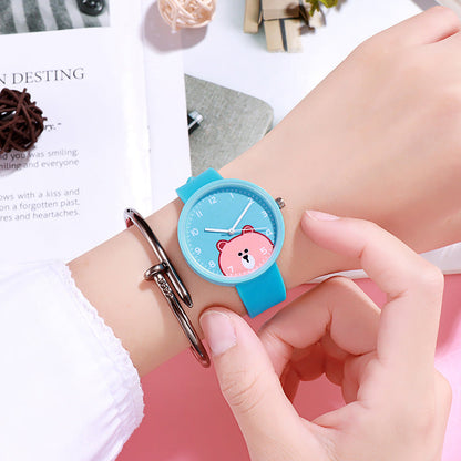 Analog Girl's Watch With Shy Bear Dial