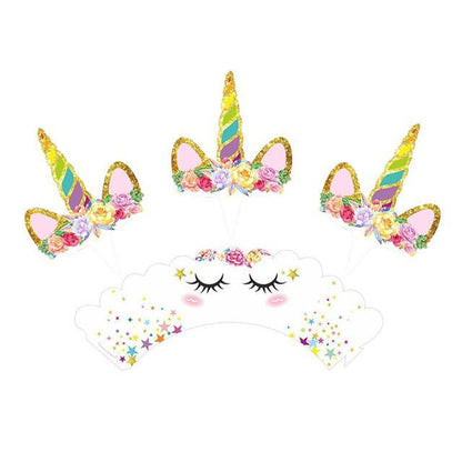 24-Piece Rainbow Unicorn Cupcake Wrappers / Toppers