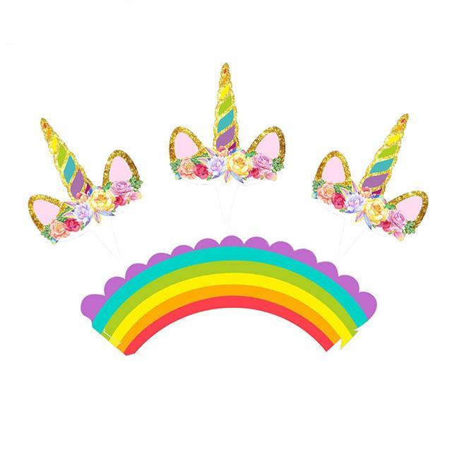 24-Piece Rainbow Unicorn Cupcake Wrappers / Toppers