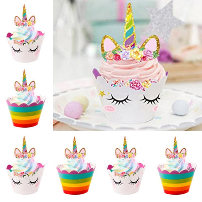 24-Piece Rainbow Unicorn Cupcake Wrappers / Toppers