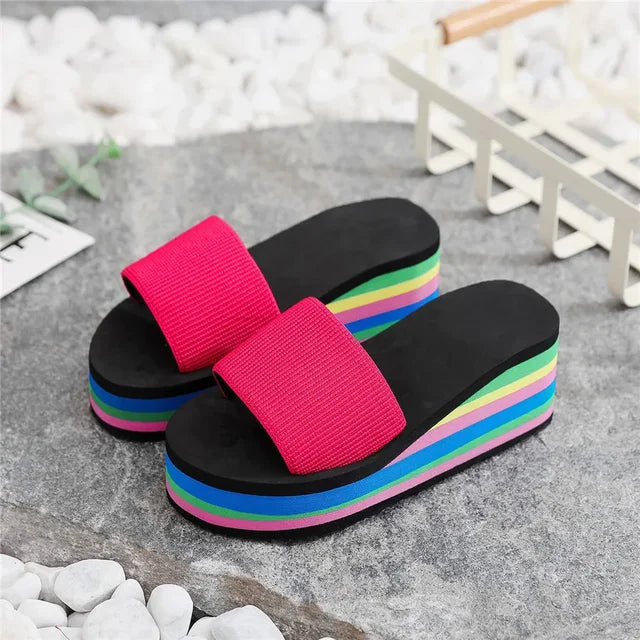 Women Rainbow Thick Soled Sandals