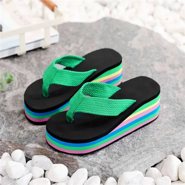 Women Rainbow Thick Soled Sandals